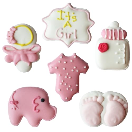 Royal Icing Decorations, Baby Girl, Gender Reveal Party, Baby Shower Edible Kosher Decorations for Cakes and Cupcakes, Cookies and Pastries, 24 Count by Global Sugar Art