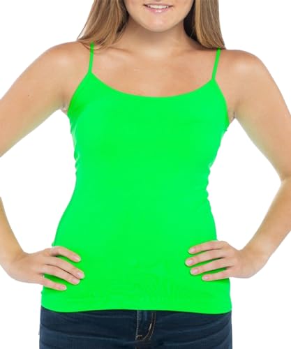 Image of Malibu Sugar Womens Camisole Tank Tops - Seamless Fitted Spaghetti Strap Cami Stretch Basic Womens Camisole for Layering XS-M