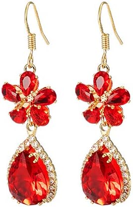 ANNAVA Austrian Crystal Rhinestone Bridal Wedding Party Earrings Red Floral Drop Gold Plated Bridal Jewelry Gift JEE-011