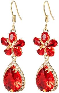 ANNAVA Austrian Crystal Rhinestone Bridal Wedding Party Earrings Red Floral Drop Gold Plated Bridal Jewelry Gift JEE-011
