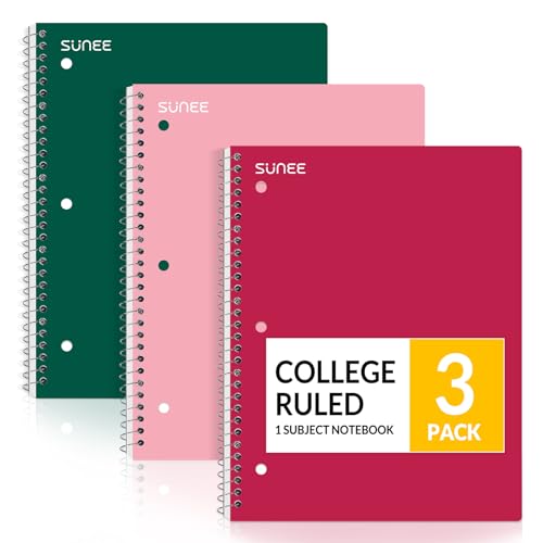 SUNEE Spiral Notebooks, 3 Pack, 1-Subject, College Ruled Paper, 8