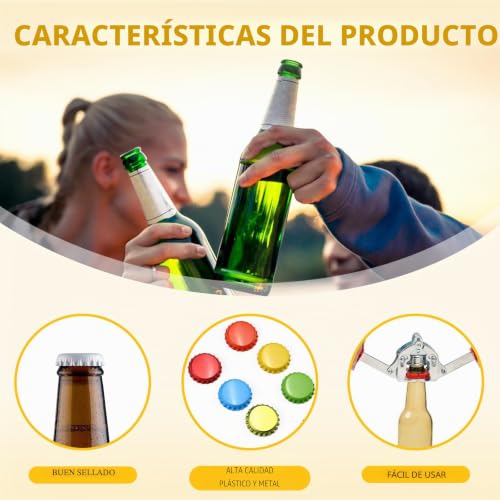 Miniatura 3 de Modixun 240 Tapas De Botella De 15 Colores, Tapas De Metal De 26 Mm Para Botellas De Cerveza, Tapas De Corona Con Junta Tórica De Sello De Goma Para Botellas De Vidrio Caseras Y Manualidades 15