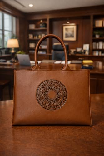 Image of Women's Leather Tote Bag | Structured for Office, Casual, Party & Formal Use | Stylish Shoulder Carry Tote (Black)