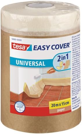 tesa Easy Cover Universal Paper, 2in1 Painter's Masking Paper with self-Adhesive Masking Tape for Painting and renovations