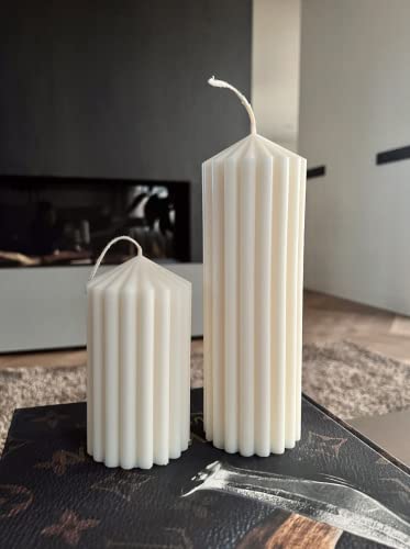 Ribbed Pillar Soy Wax Scented Candle For Home Decoration Gift Birthday Valentine's Day Wedding Christmas (2 Pack = Column Ribbed Pillar Candle) #TOP20