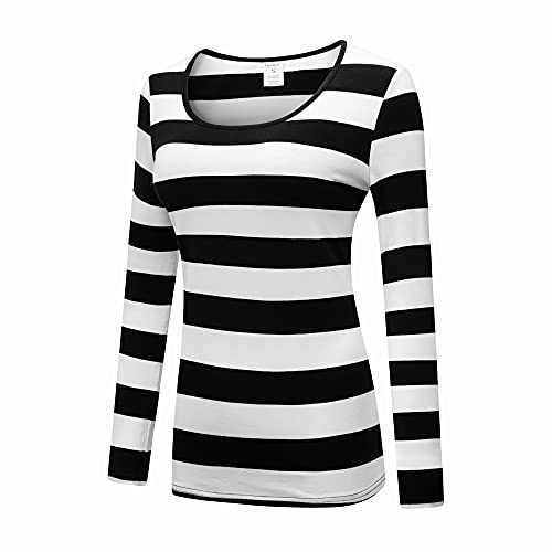 Formeet17 Women’s Long Sleeve Striped T-Shirt Stretchy Comfy Scoop Neck Shirt2