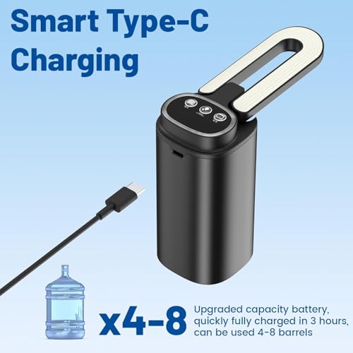 Image of ZollyssAutomatic Water Dispenser Pump for 20 Litre Bottle | Big Battery - Portable C Type USB Rechargeable Water Pump Dispenser for Home, Office, 3 Mode Portable Foldable Nozzle, Light Black