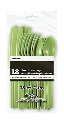 Image of Lime Green Plastic Silverware Set for 6 Guests (18pcs)