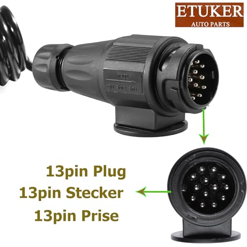 ETUKER Anhänger Verlängerungskabel Max. 3.5M Anhangerkabel 13 Polig Spiralkabel 12v Kabel 13-13 poliger Anhänger Stecker