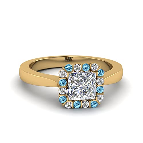 Image of Choose Your Gemstone Floating Halo Diamond CZ Ring Yellow Gold Plated Princess Shape Halo Engagement Rings Everyday Jewelry Wedding Jewelry Handmade Gifts for Wife US Size 4 to 12