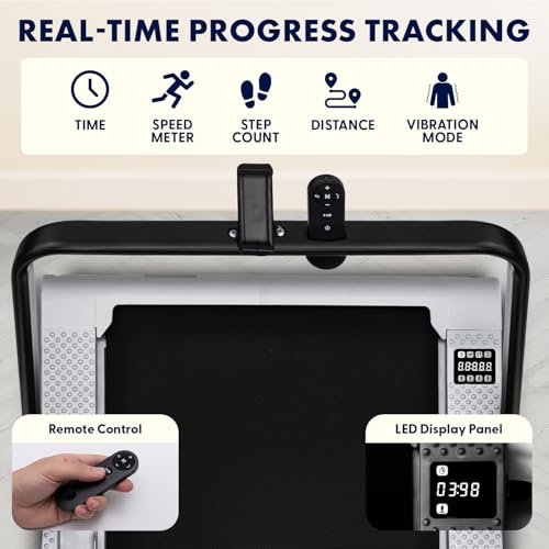 Image of Squatz 2‑in‑1 Walking Pad Treadmill with Handlebar & Vibration Plates - Compact Walking Pad with LED Display, Device Holder, Quiet 1.0HP Motor & Remote for Home or Office Fitness