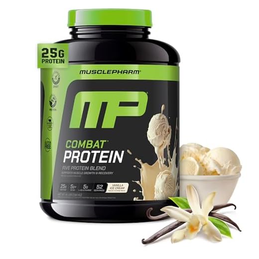 MusclePharm Combat Protein Powder, Vanilla Flavor, Fuels Muscles for Productive Workouts, 5 Protein Sources including Whey Protein Isolate & Egg Albumin, Gluten Free, 4 lb, 52 Servings