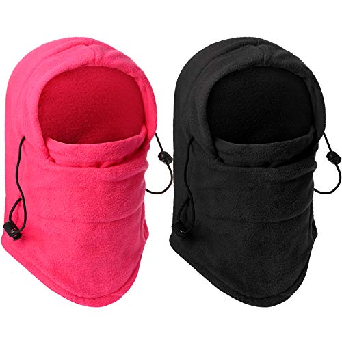 2 Pieces Kids Windproof Hats Winter Children Balaclava Ski Fleece Face Covering Cap Warm Thick Balaclava For Boys Girls (Black, Pink) #TOP19