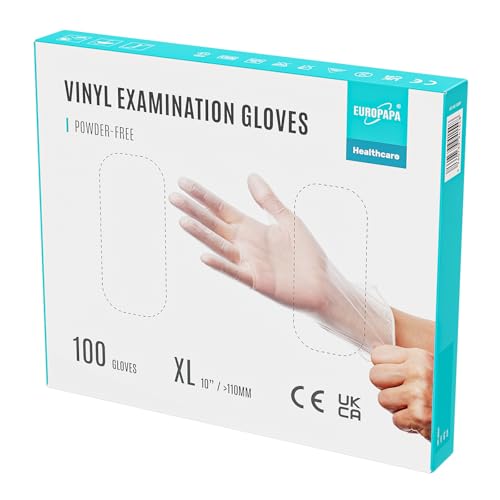 EUROPAPA® - Lot de 100 gants jetables en vinyle sans latex et non poudrés - Taille S, M, L et XL...