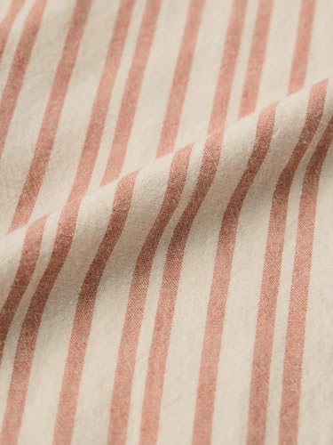 Image of The Souled Store Cotton Linen Stripes: Apricot Men and Boys Long Sleeves Collared Neck Orange Stripes Regular Fit Lightweight Comfortable Summer Cotton Linen Shirts