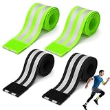 kaiyaya Reflektierende Fahrrad Arm- & Hosenbänder 4er Set, Einstellbare Klettverschluss Armbänder & Beinschützer für Radfahren & Laufen (2 Gelb + 2 Schwarz)
