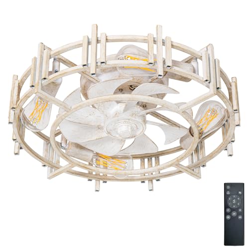 Photo 1 of 20'' Low Profile Ceiling Fan with Light and Remote 6-Speed Retro Industrial Ceiling Fans with Lights Quiet Reversible Motor