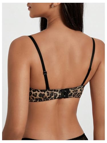 OYOANGLE Women's Leopard Print V Neck Spaghetti Strap Bras Underwire Push Up Bralettes2