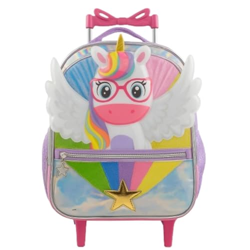 Mochila Bolsa Escolar De Rodinha Infantil Para Menina Feminino Unicórnio 3D