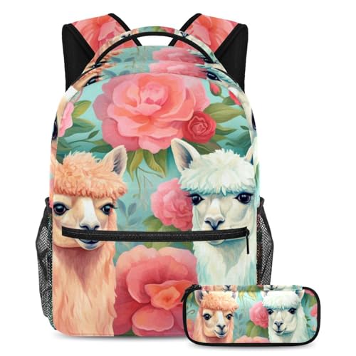 Ensemble cartable peinture alpaga floral art combo sac à dos trousse scolaire