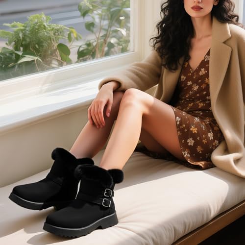 Women's Winter Snow Boots: Warm & Insulated Ankle Boot for Women with Faux Fur Lining Comfort Anti-Slip Chunky Heel Booties2