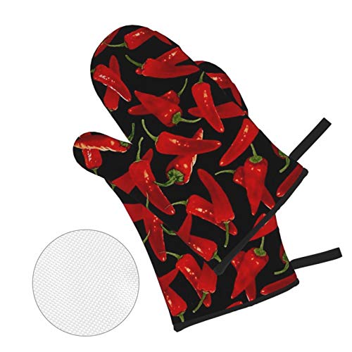 Msacrh Chili Peppers Chili Oven Mitts And Pot Holders Sets Of 4,Resistant Hot Pads With Polyester Non-Slip Bbq Gloves For Kitchen,Cooking,Baking,Grilling #TOP1