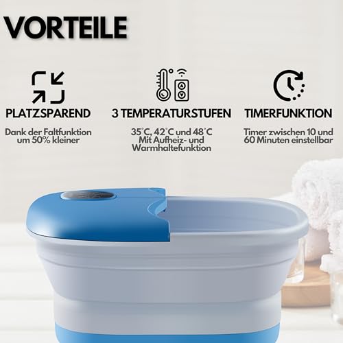 Fußsprudelbad mit Massage und Heizfunktion | Fußmassagegerät elektrisch | 24 Shiatsu Rollen | Wärmefunktion | Vibration | faltbar | Fernbedienung | Fußreflexzonen Massage | 35-47°C 3