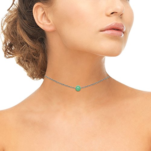 B. Brilliant Sterling Silver Simulated Aventurine 8Mm Bead Ball Dainty Short Choker Necklace For Women Girls Bridesmaids #TOP2