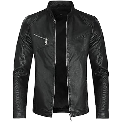 Men's Casual Leather Jackets Stand Collar Bomber Jackets Black, Black2, XL Cover