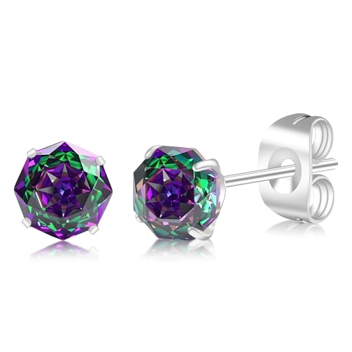 Image of FACOKO Women's light luxury earrings 6MM rose zircon titanium earrings transparent/pink/purple/colorful optional hypoallergenic simple earring