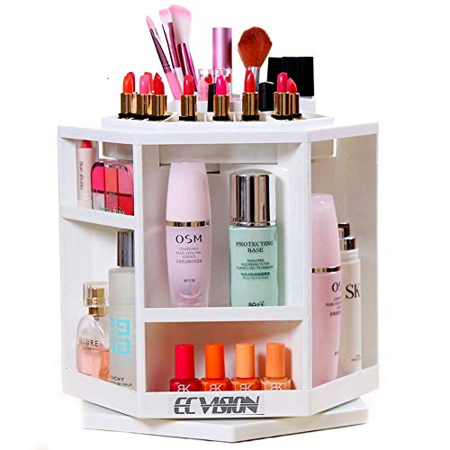 ECVISION Makeup Organizer Large Capacity 360°Rotating Acrylic Cosmetics Storage/Revolving Makeup Organizer/Cosmetics Storage Case (White)