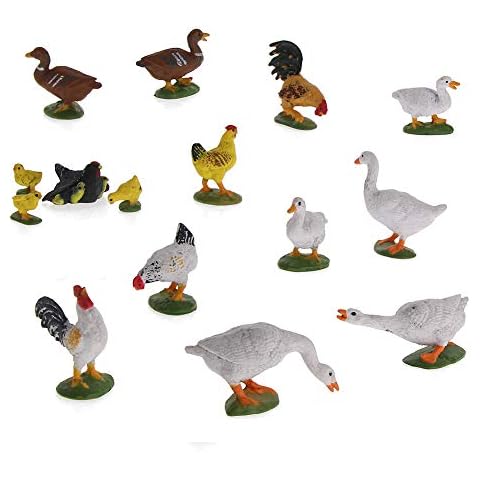 Evemodel 30pcs Model Train Painted 1:43 Farm Animals O Gauge Chicken Duck Goose PVC,15 Different Styles Cover