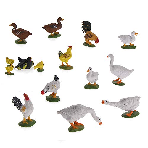 Evemodel Lot de 15 Trains Miniatures Peints 1:43 Animaux de la Ferme Calibre O Poulet, Canard, oie, PVC, 15 Styles différents