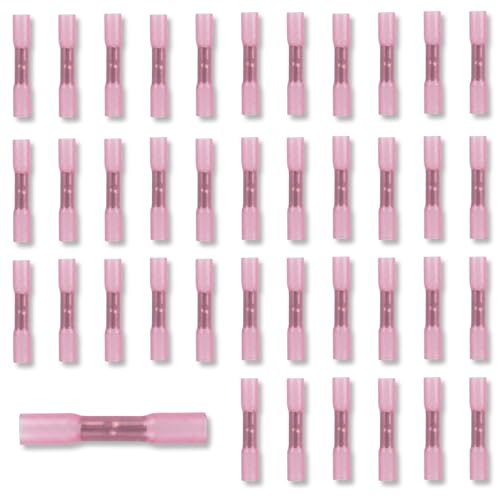 Image of LinCoo 40 Pcs Heat Shrink Connectors, 22-16 AWG Heat Shrink Butt Connectors, Red Insulated Waterproof Electrical Wire Connector for Wiring Boat Trailer