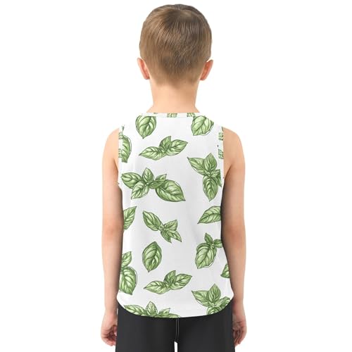 JUNZAN Cute Basil Leaf White Tank Top for Boys Sleeveless Casual Vest Tees Workout Shirts for Running Biking Jogging 3T3