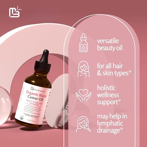 Image of 100% Organic Cold-Pressed Black Castor Oil for Hair Growth, Promotes Thicker Lashes and Eyebrows | Hexane-Free & Unrefined in a 4 fl oz Glass Bottle with Dropper | Eyebrow and Eyeliner Brush Included