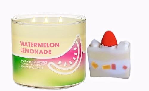 Watermelon Lemonade - White Barn -Bath-Body Work- 3-Wick Scented Candle 14.5 OZ Burns 25-45 Hours and Strawberry Cake Soap (Packaging May Vary)