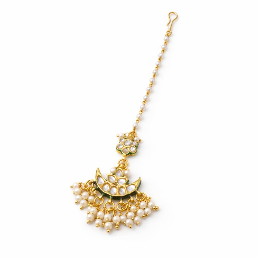 Kundan Maang Tikka Traditional Pearl Dropping Forehead Jewellery Tikka For Girls and Women