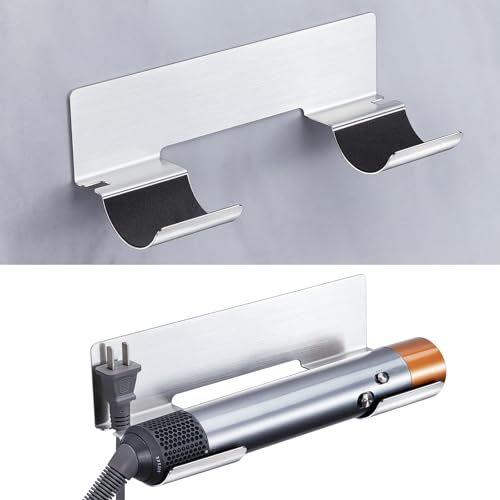 Hair Tool Organizer Wall Mount, Hair Dryer Holder for Curling Wands Accessories, Hair Straightener Holder, Styler Attachments Organizer, Adhesive Curling Iron Holder Storage, Stainless Steel