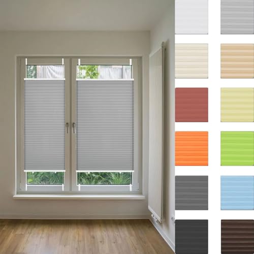 Cortina Plisada 80 x 120 cm Filtrado de Luz y Protección Visual Solar UV Estor Persiana Plisada sin Taladrar con Soportes de Sujeción para Cocina Baño Oficina Dormitorio, Gris