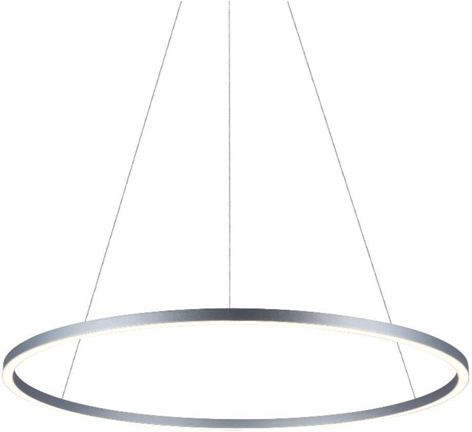 Pemberly Row 39" Integrated LED Chandelier, Satin Silver Circular Ring, 3000K Soft White, Dimmable, Adjustable Height, Sloped Ceiling Compatible