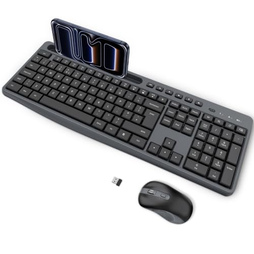 Image of OMOTON Wireless Keyboard and Mouse Combo 2.4GHz with Phone Holder, Black