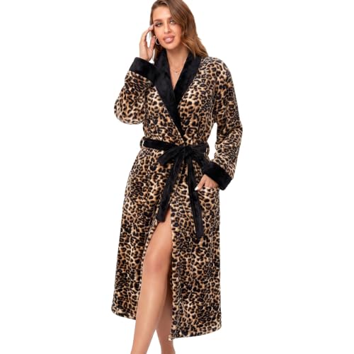 Image of RONGTAI Womens Bathrobe Ladies Fleece Plush Warm Long Robes Fleece Nightgown Sleepwear