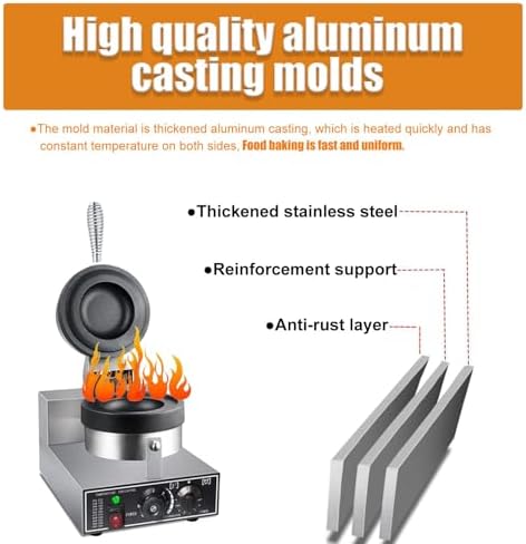 Electric Burger Maker Machine - Nonstick Waffle Maker with 50-300℃ Temperature Control, 180° Rotating, 0-5 Minutes Timer for Household & Commercial Use