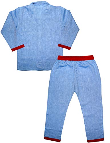 Image of Unisex Pure Cotton Linen Night Suit for Boys and Girls Pyjama Top Combo Set (SM-00269UNISEXSWPT Blue)