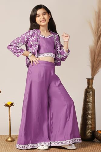 Image of Fashion Dream Girl's Silk Blend Ethnic Top and Palazzo Set |Kids Salwar Suit Set|Indo Western Set