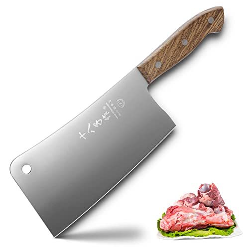 SHI BA ZI ZUO Meat Cleaver 7 Inch Heavy Duty Bone Cleaver Butcher Knife Full Tang Handle with Heft Stainless Steel Cleaver knife For Bones