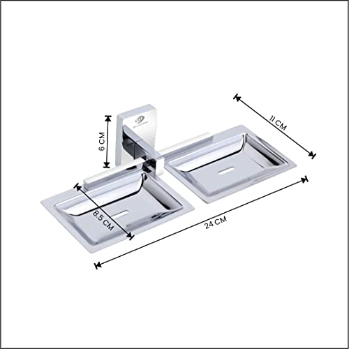 Image of USF Premium Soap Holder for Bathroom, 304 Grade Stainless Steel Double Soap Dish, Wall Mounted & Modern Utility Structure, Chrome Finish, 25 Years Warranty, Pack of 1 - Orizon