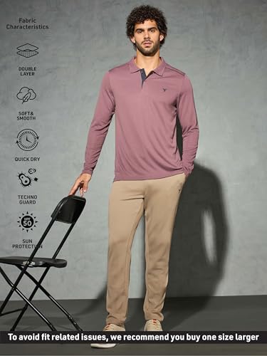 Image of TECHNOSPORT Men's Solid Full Sleeve Polo T-Shirt TECHNOCOOL+ Quick Dry Slim Fit Sports Tee for Travel Casual Smart Wear UPF50+ Anti Odour