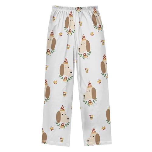 Dog and Hat Boys Pants Boys Athletic Pants Long Pant for Boywith Pockets Wide-Leg Size 6-14Y2